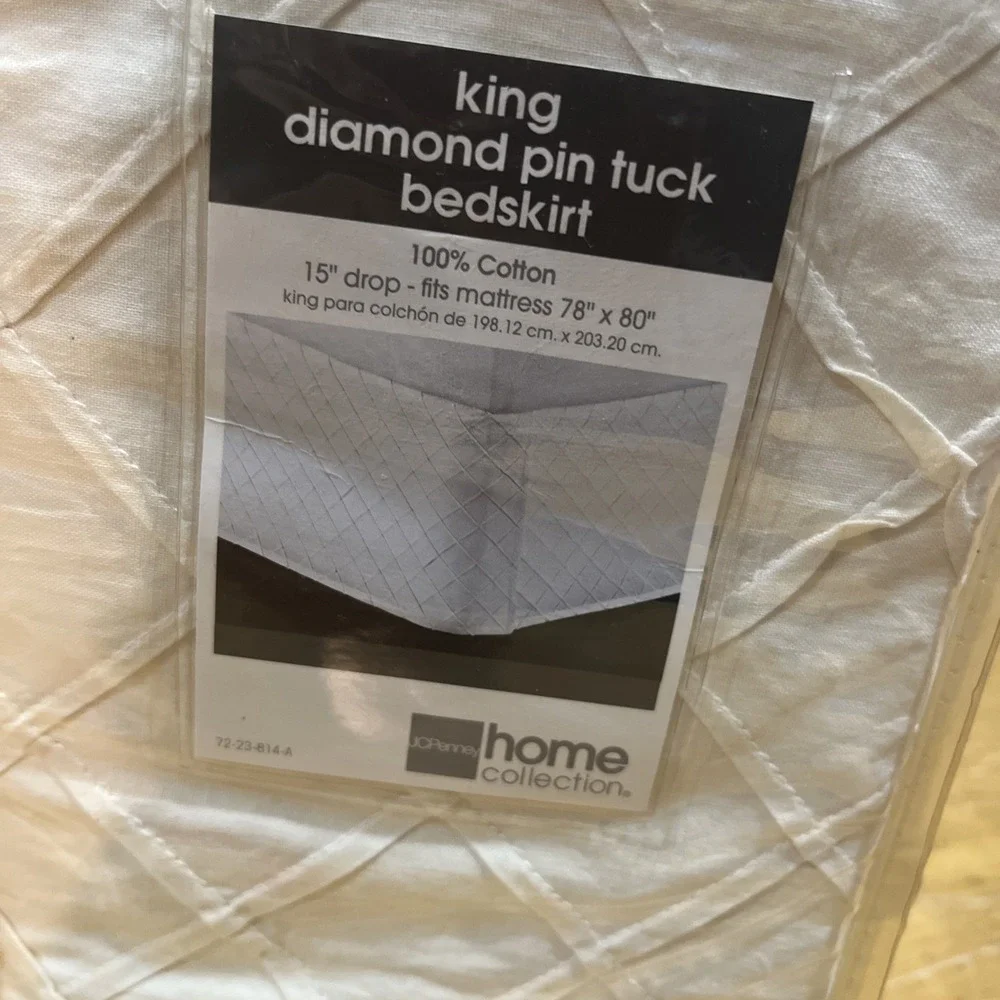 JC Penney King Diamond Pin Tuck Bedskirt Ecru Cream‎ Vtg 15